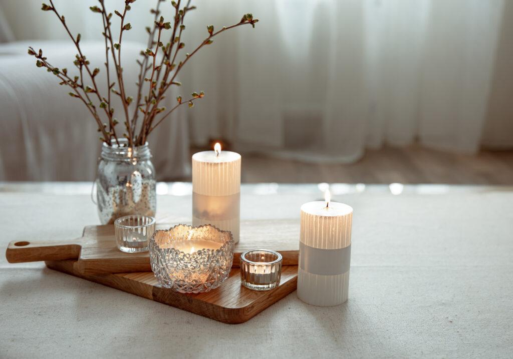 burning scented candles as home decor details