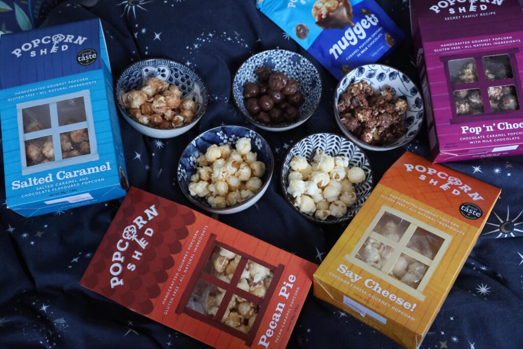 Trying Various Flavors of Popcorn Shed popcorn